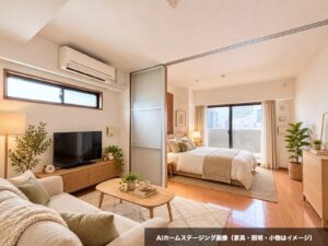 リーガル南船場Ⅲ リビング（AIホームステージング画像）